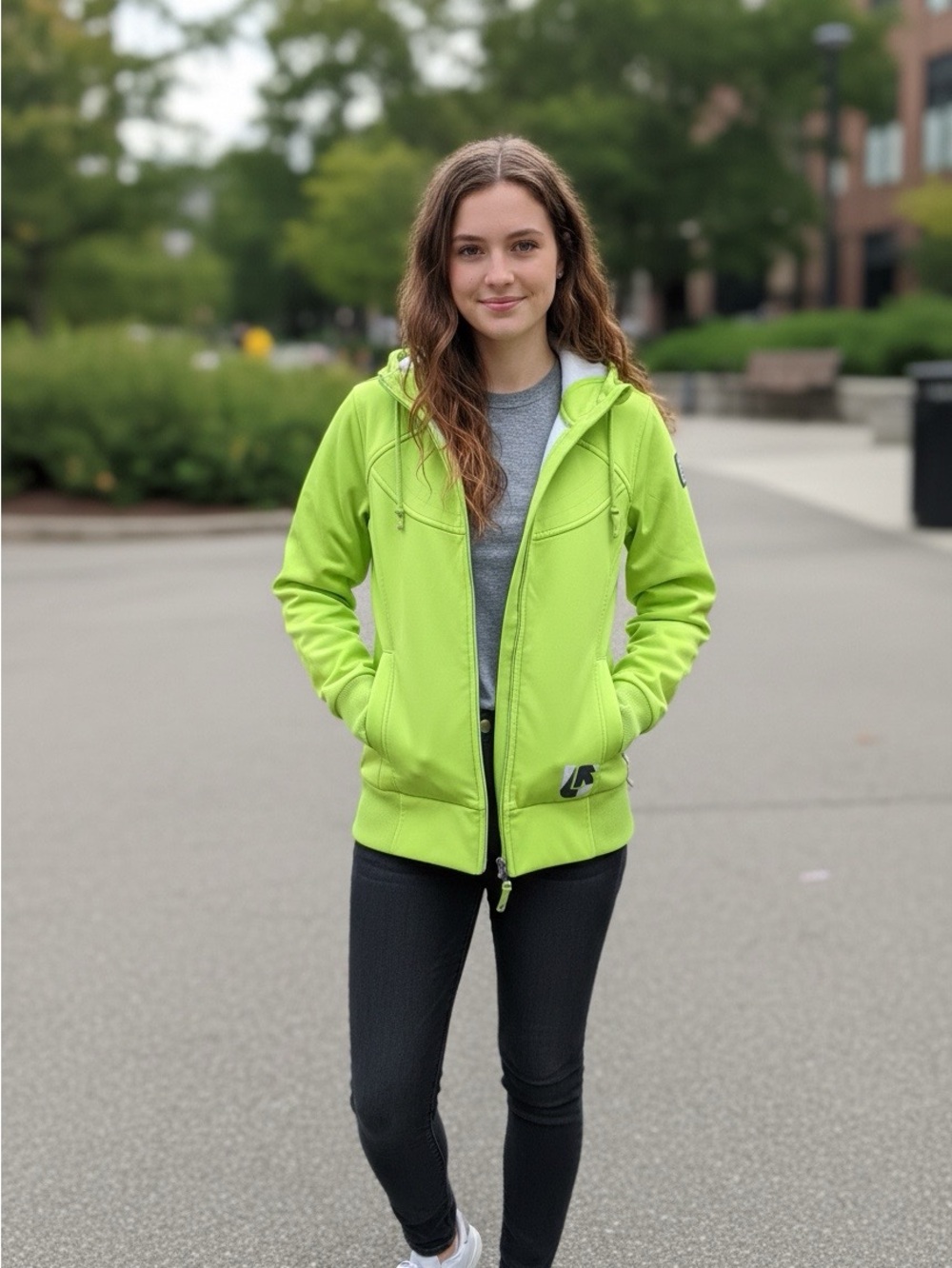 Burton ladies S lime green full zip hoody neon bold skater whimsical